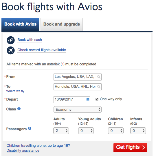 Avios Award Chart