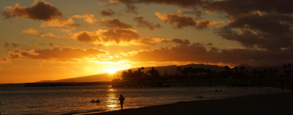 Sunset over beautiful Waikiki Beach in Hawaii Sunset over beautiful Waikiki Beach in Hawaii