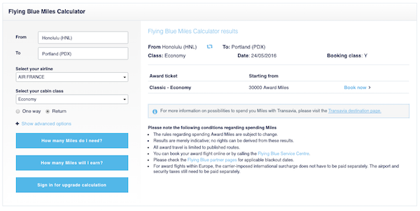 The Flying Blue award calculator will show miles required but not fees and taxes. The Flying Blue award calculator will show miles required but not fees and taxes.