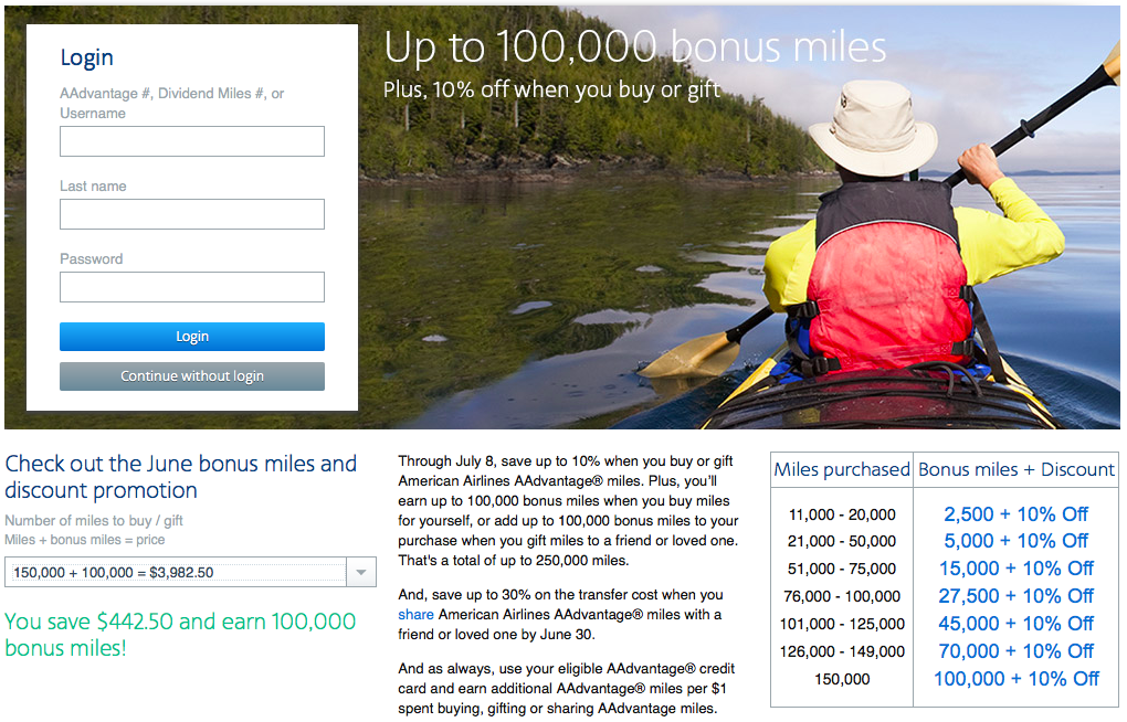 Receive up to a 100,000-mile bonus on purchased AA miles Receive up to a 100,000-mile bonus on purchased AA miles