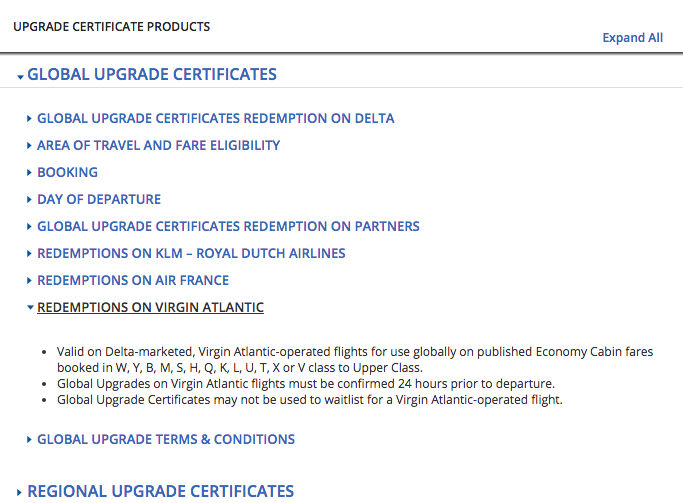 Delta Global Upgrade Certificates can now be used on Virgin Atlantic flights Delta Global Upgrade Certificates can now be used on Virgin Atlantic flights
