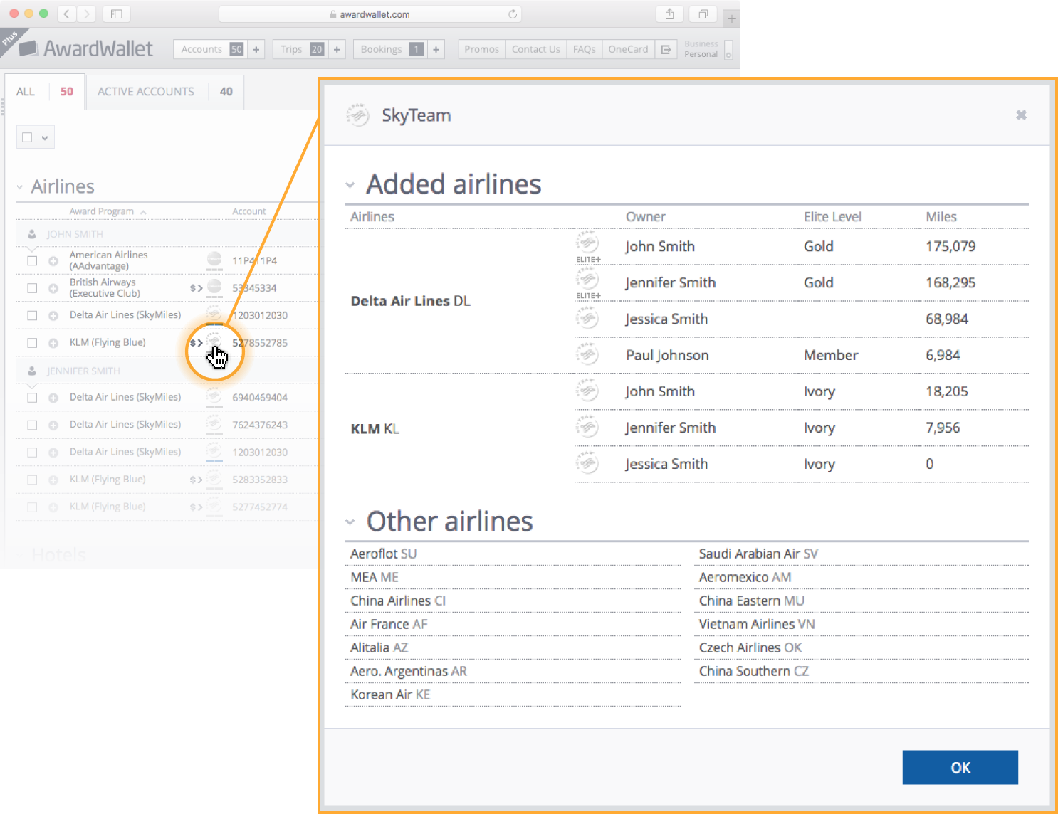 American Express Flight Rewards Chart