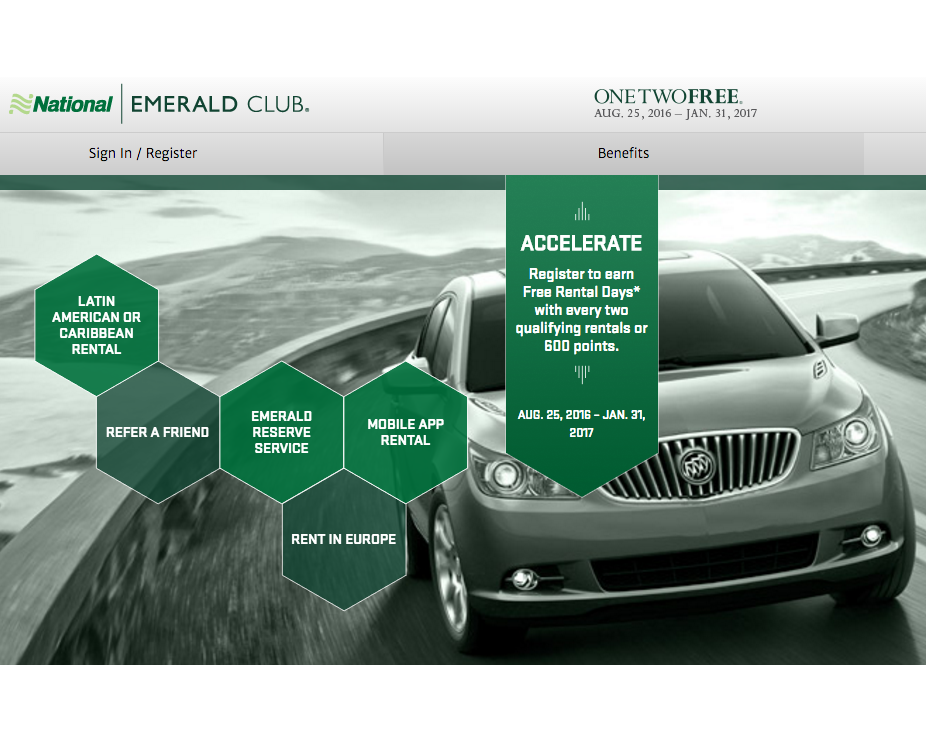 National Emerald Club One, Two, Free Promotion Through 2016