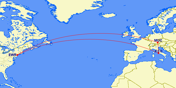 Newark to Munich to Rome to Newark Newark to Munich to Rome to Newark flight map