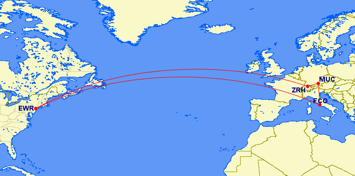 Newark to Zurich to Munich to Rome to Newark Newark to Zurich to Munich to Rome to Newark