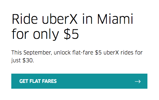 Ride uberX in Miami for only $5