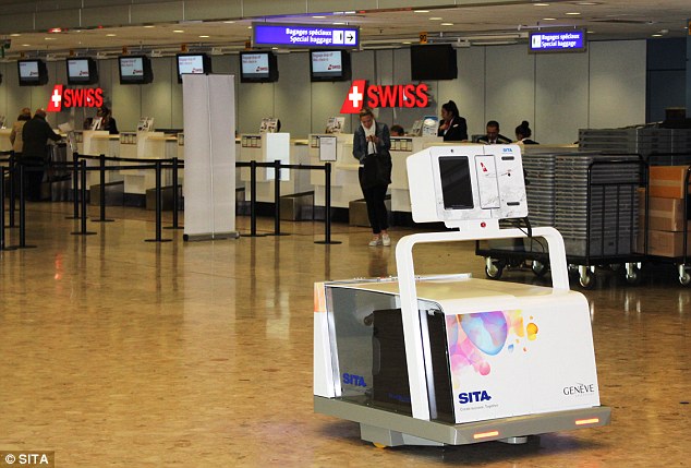Leo the Baggage Robot from SITA acts as a bag drop, allowing you to check your bags before entering the departure terminal Leo the Baggage Robot from SITA acts as a bag drop, allowing you to check your bags before entering the departure terminal