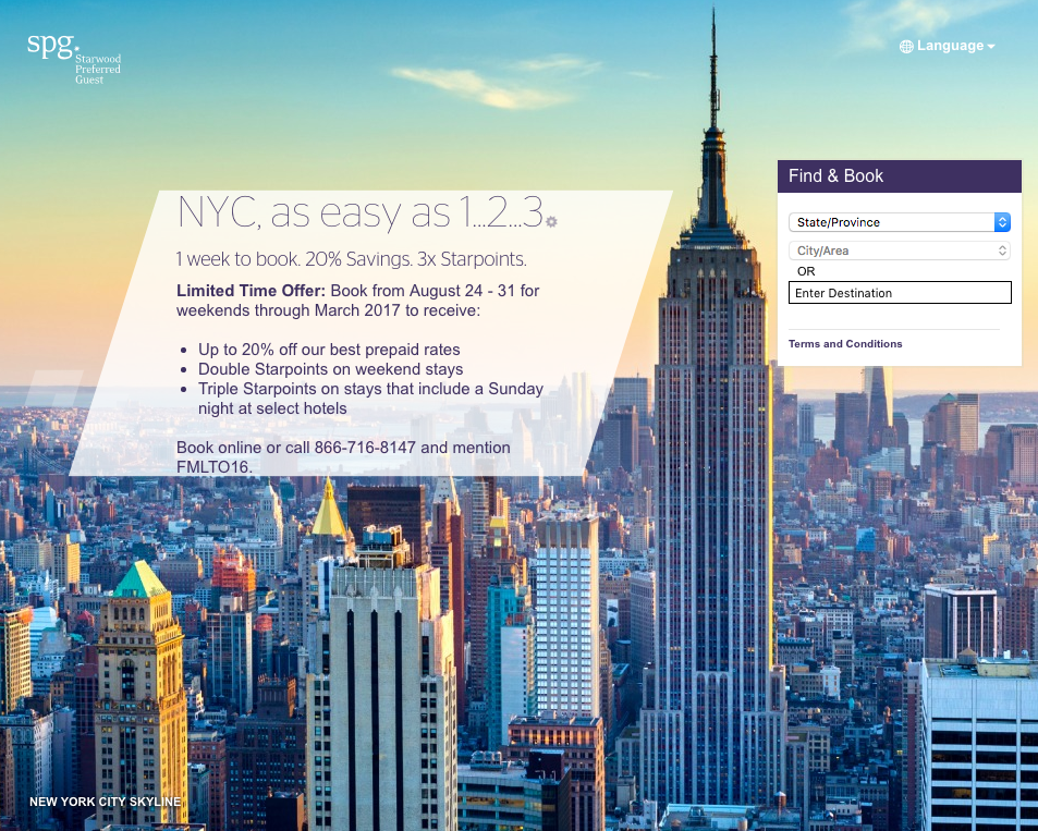 Starwood NYC, as easy as 1 2 3 promotion