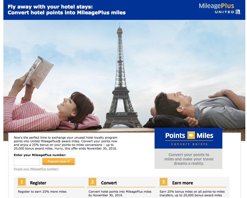 Convert Hotel Points to United MileagePlus with 25 Bonus