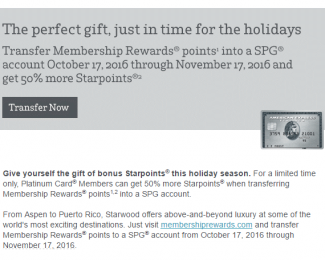 Targeted 50% Bonus on Membership Rewards Transfers to SPG