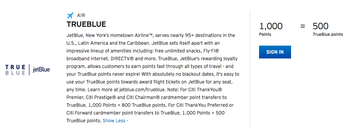 citi thankyou rewards adds new transfer partners jetblue and sears jetblue frequent flyer partner