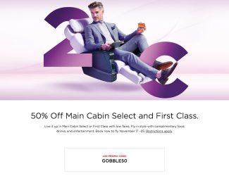 50 Off Main Cabin Select And First Class Virgin America Fares
