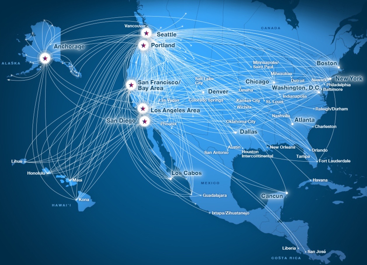 Alaska and Virgin America Route Map
