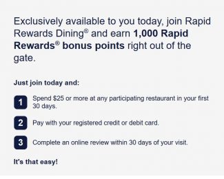 Earn 1,000 Southwest Rapid Rewards with Dining