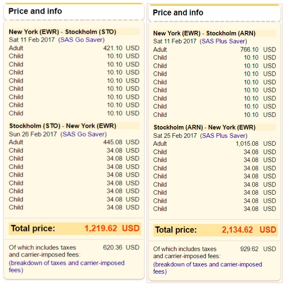 SAS Children Fare