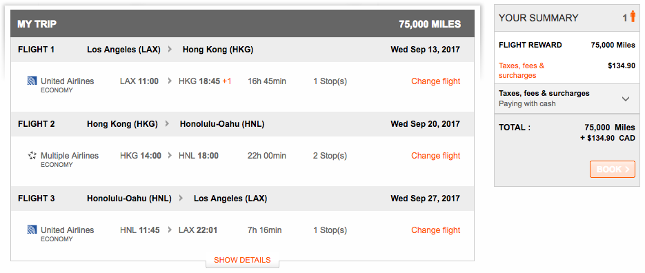 Aeroplan Points Redemption Chart