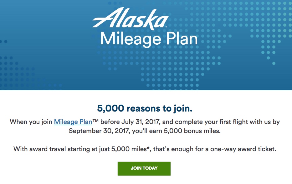 5,000 Bonus Miles for Joining Alaska Mileage Plan