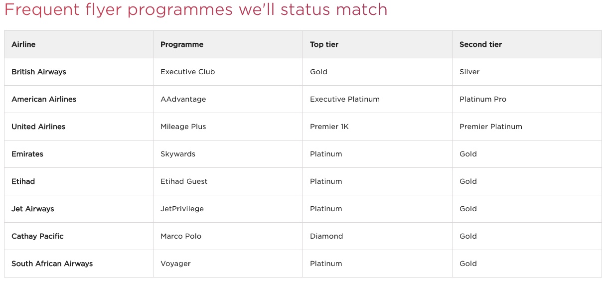 Virgin Atlantic Status Match - Matching Programs