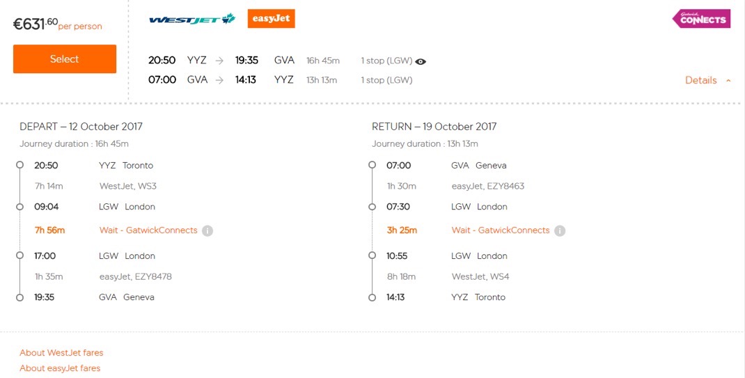 Worldwide By EasyJet - Fare