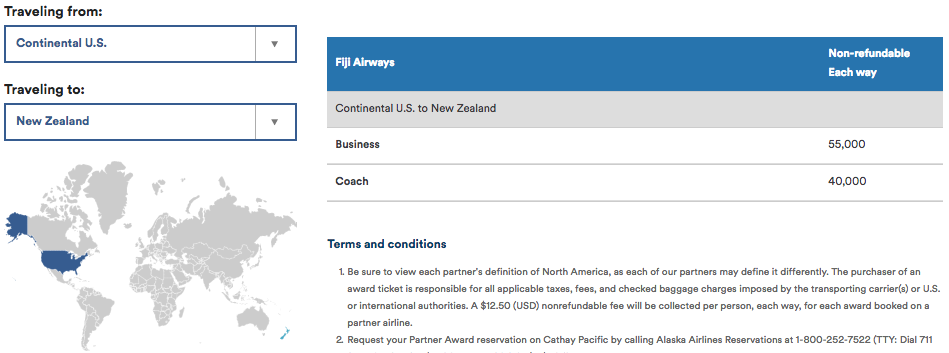 Alaska Air Partner Award Chart