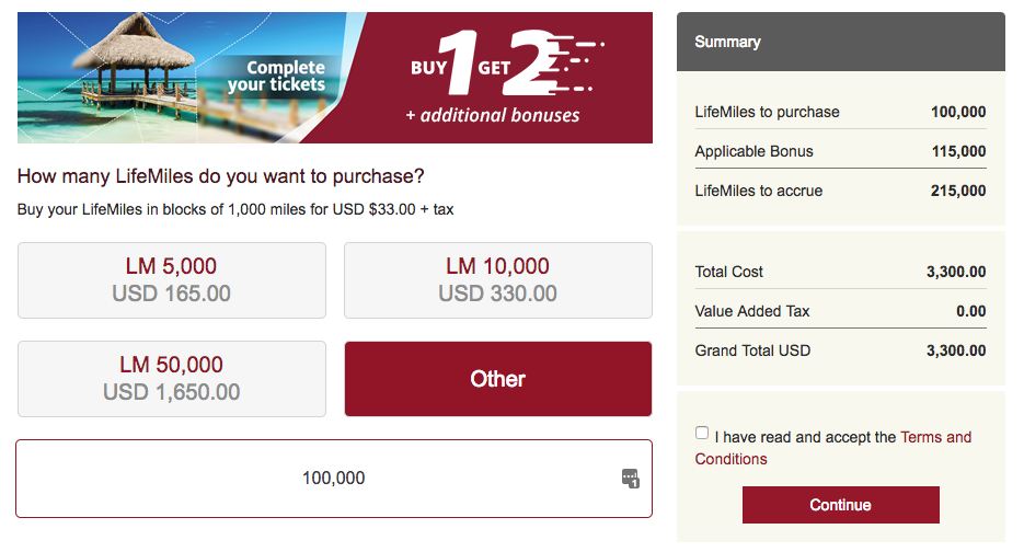 Avianca Lifemiles Redemption Chart