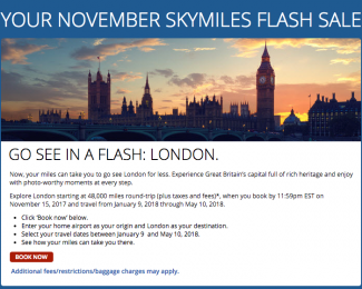 Delta Flash Sale to London Starting at 48,000 SkyMiles
