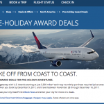 Delta Promo: Pre-Holiday 2017 Award Deals Starting at 11,000 Miles