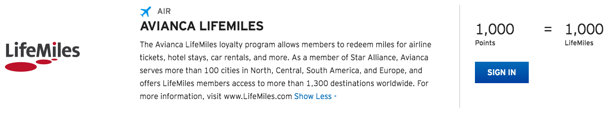 LifeMiles TYP Transfer Partner