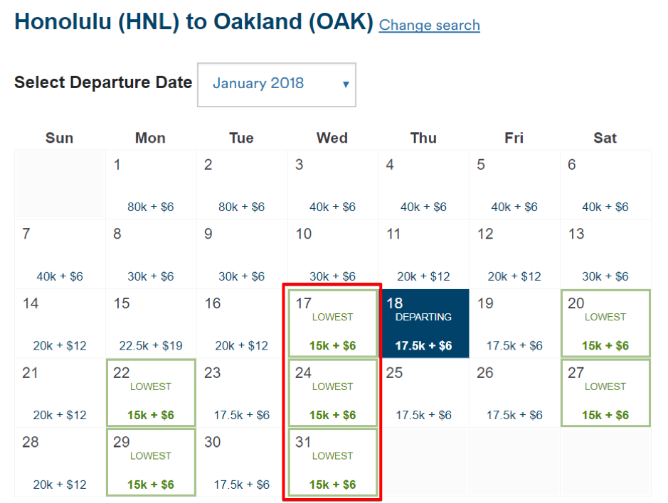 Alaska Award Sale HNL to OAK