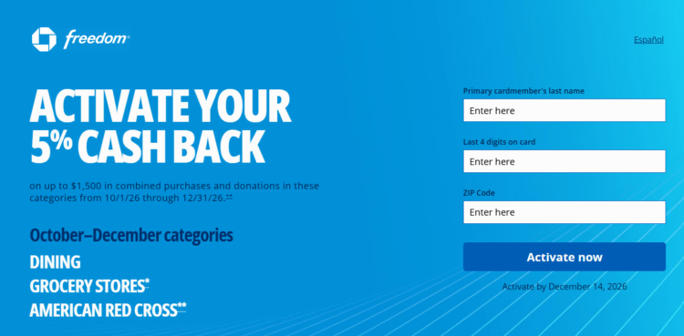 Chase Freedom 5% rotating categories for Q4 2026