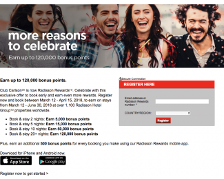 Up to 120,000 Bonus Points with Radisson Rewards