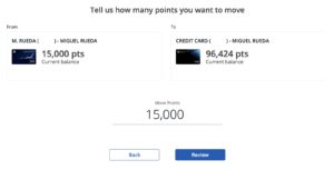 Screenshot of Chase combine points process