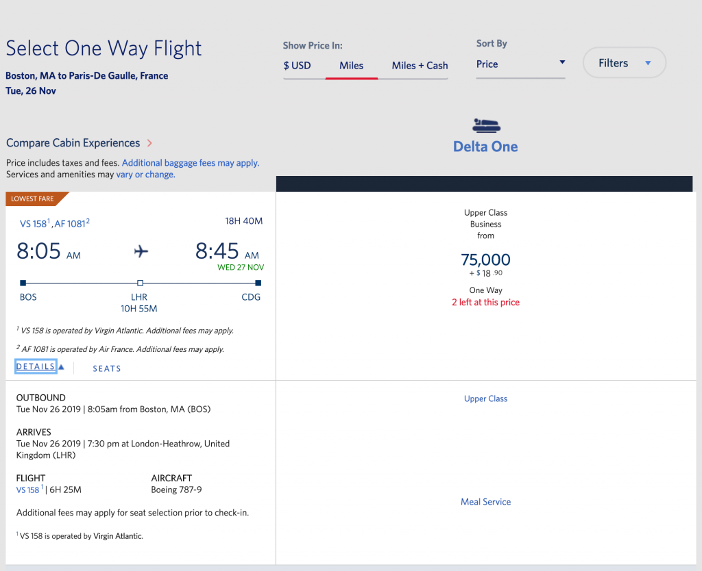 Delta Skymiles Redeem Chart