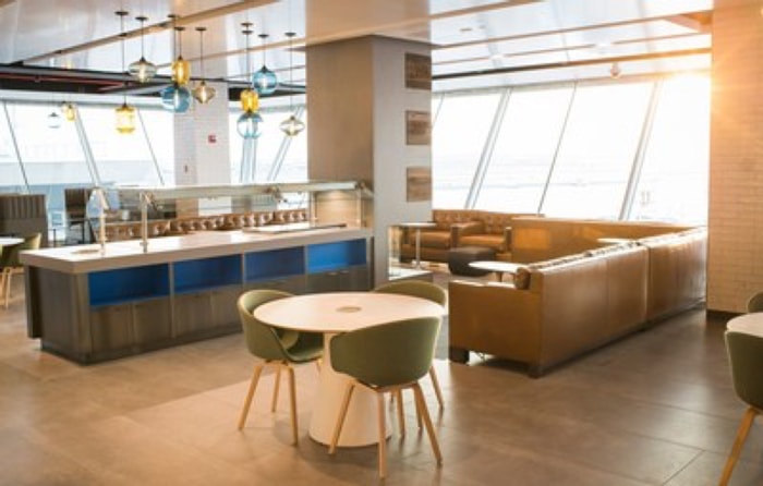 dining area inside the Alaska Airlines lounge at JFK airport