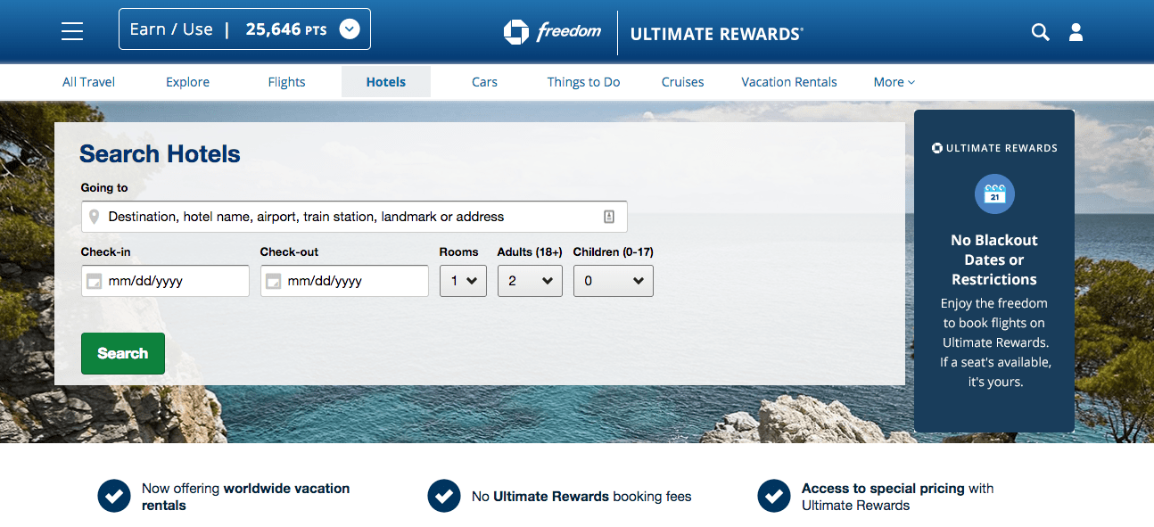 Expedia Integrated Ultimate Rewards Portal with Chase Freedom