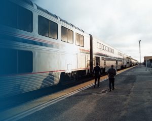 Amtrak train at the station