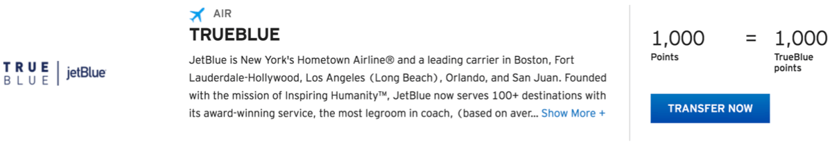 Citi ThankYou Points Transfer to JetBlue 1 to 1