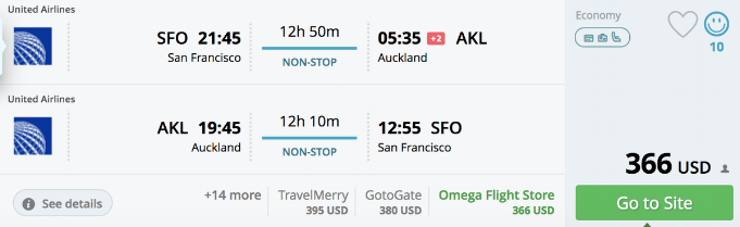 Dollar Flight Club - United - SFO to AKL