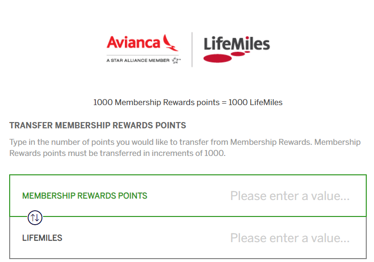 Transfer Amex points to Avianca LifeMiles