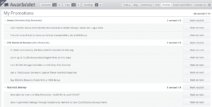 Screenshot of AwardWallet Promos page