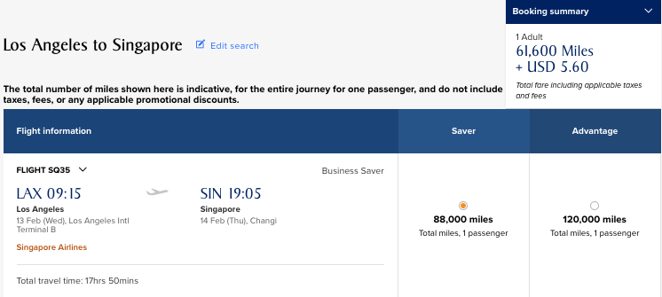 30% Off LAX-SIN in Business Class