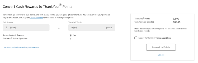 How to convert Citi cash rewards to ThankYou Points