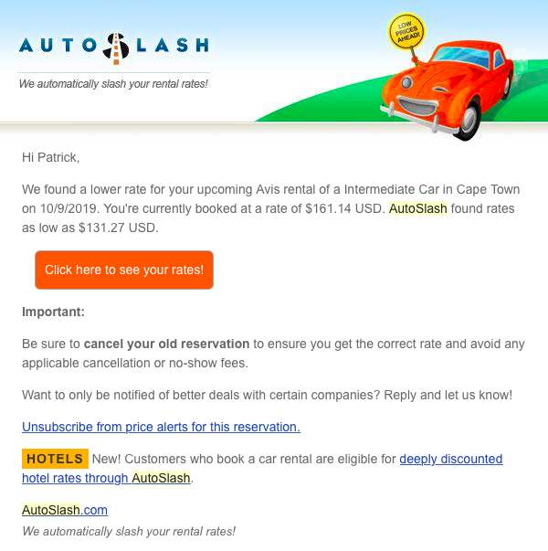 Track car rental prices with Autoslash