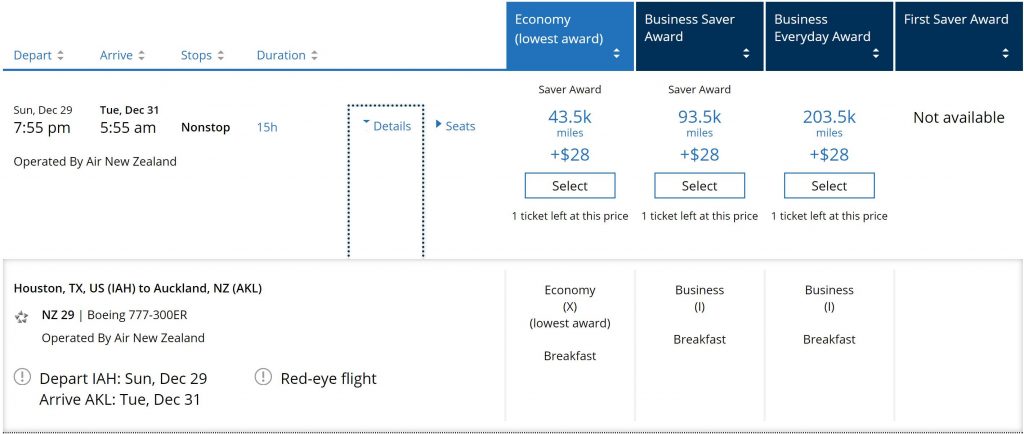 Business Class search through United