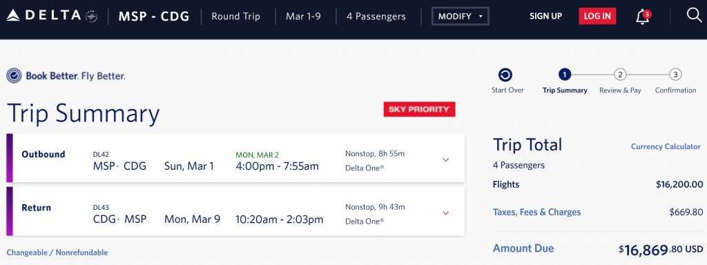Delta One Cash Flight to Paris
