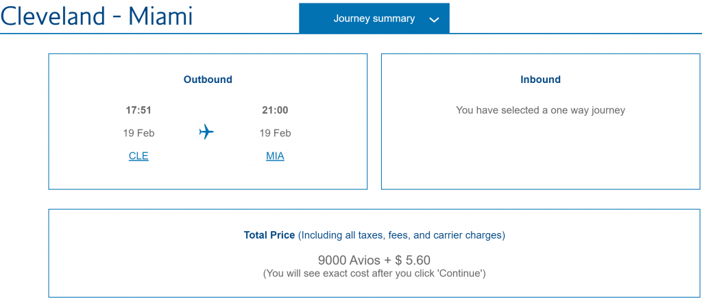 Coach/Economy Main Cabin Award pricing