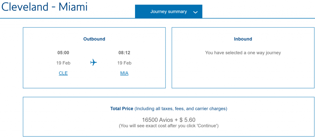 Business Class Saver Award pricing