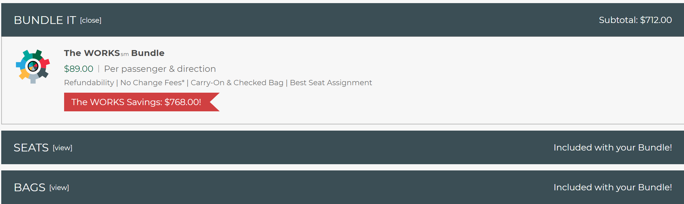 $712 for seat selection and baggage