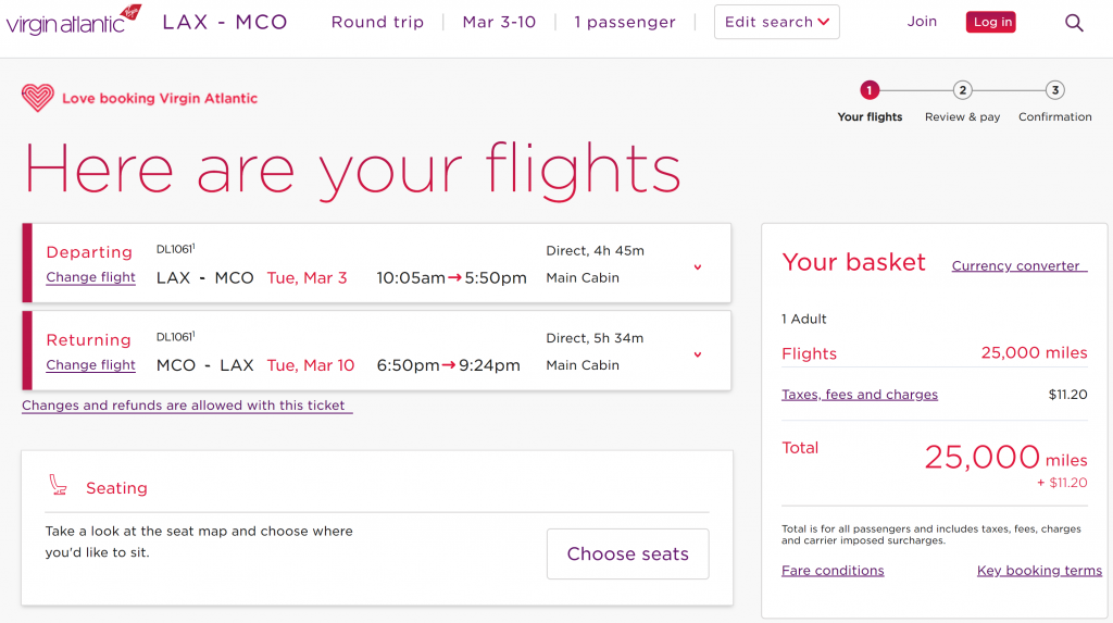 Flying Club saver award space on Delta