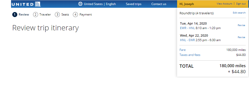 United's MileagePlus saver award space